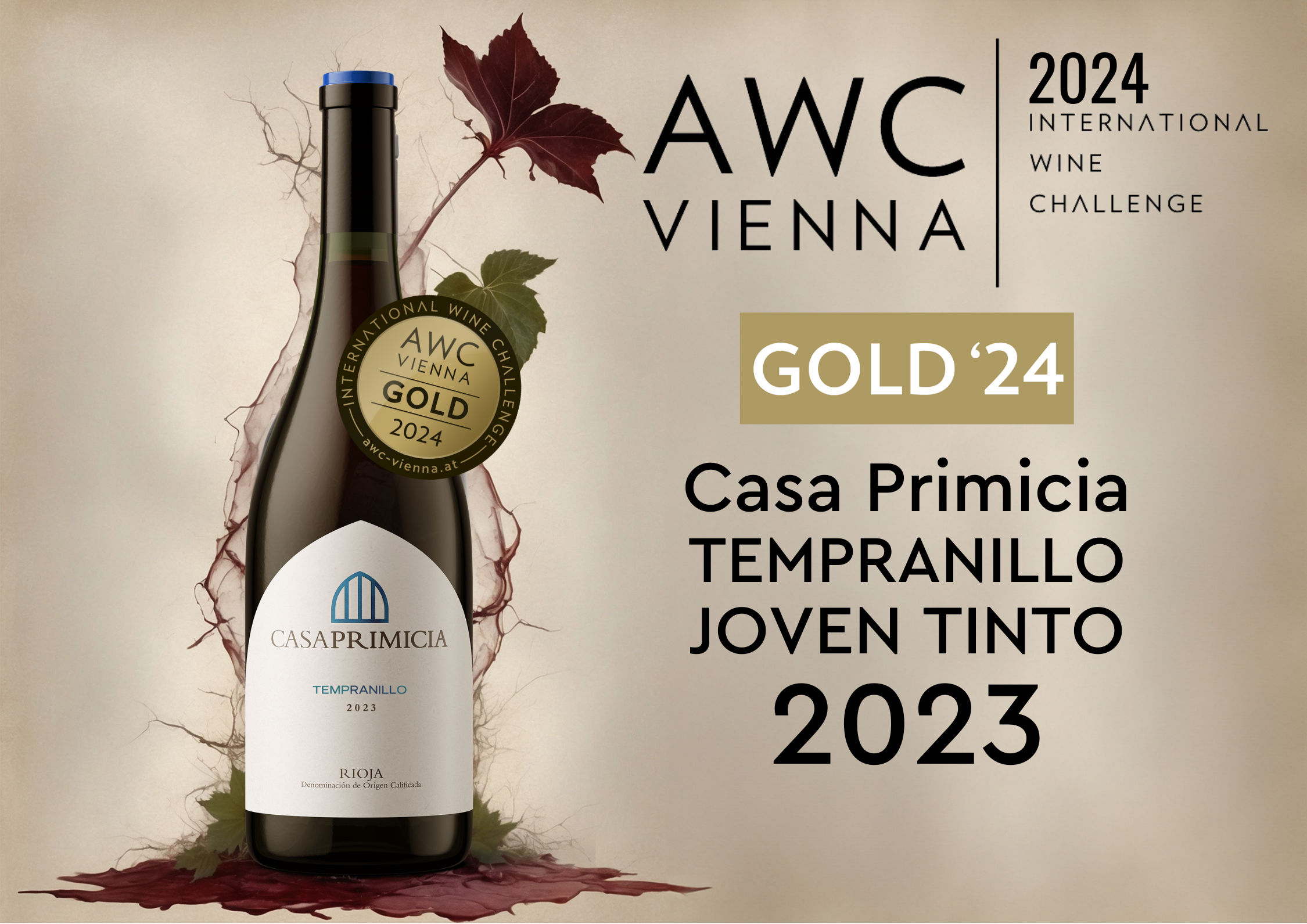 Casa Primicia TEMPRANILLO JOVEN TINTO 2023 Gold Medal AWC Vienna 2024